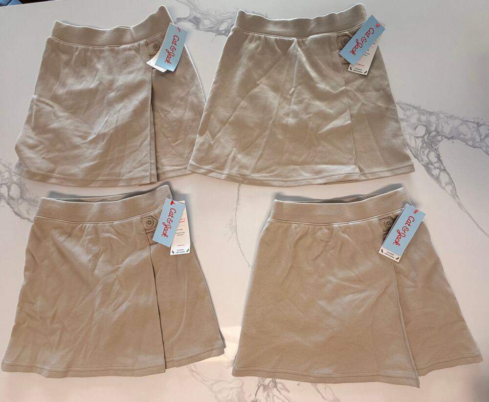 Cat & Jack Girls School Uniform Skorts Lot of 4 Khaki Beige Size S 6/7 NWT